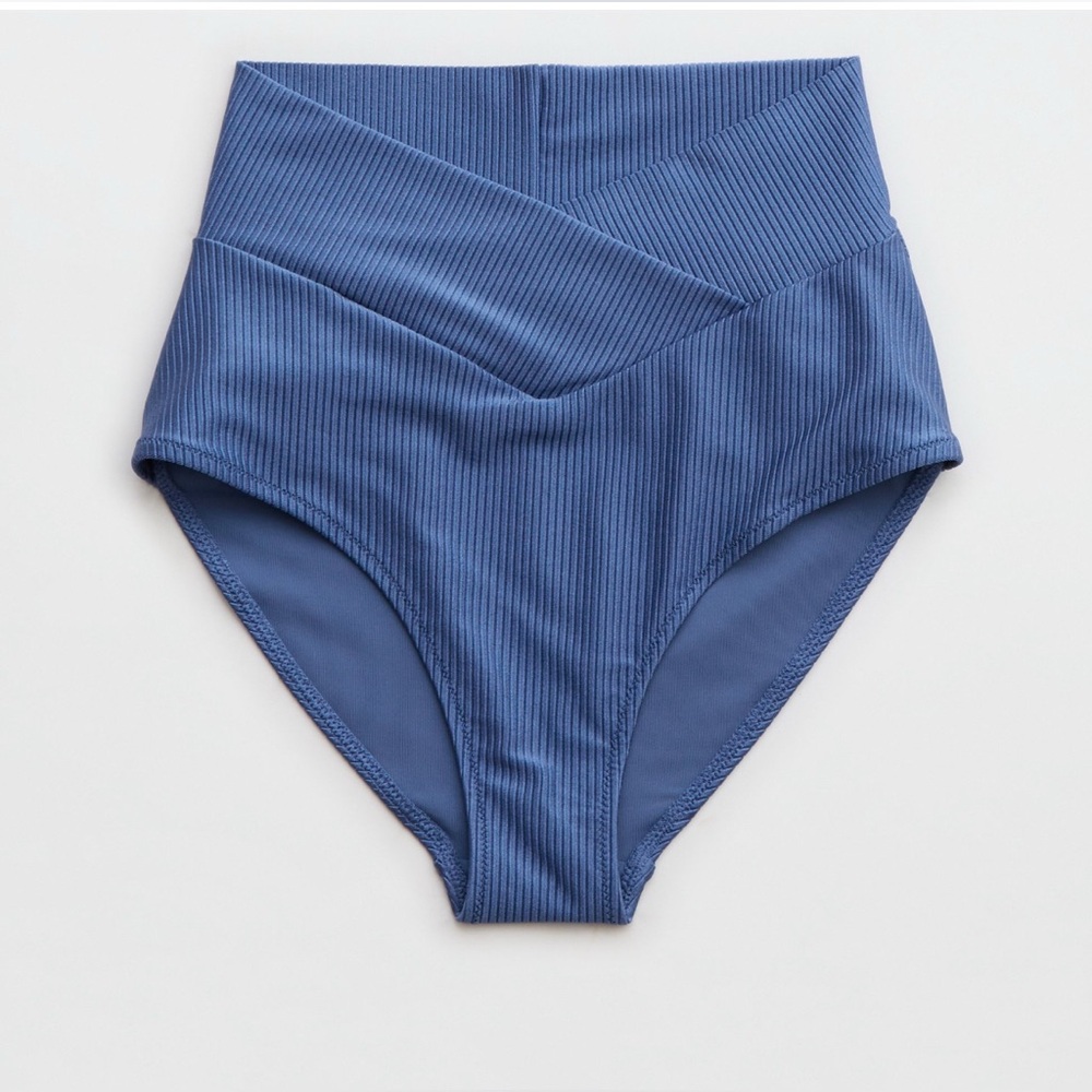 Aerie Shine Rib Crossover High Waisted Bikini Bottom, Size: Large